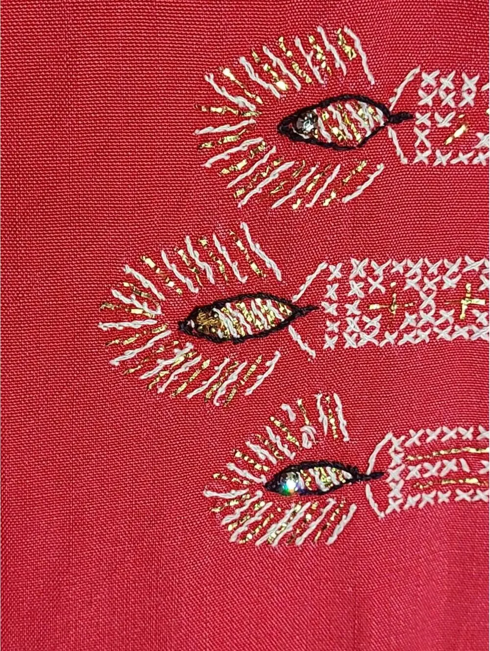 Vintage 50s Tablecloth Rhinestone Hand Embroidery Sparkle Candles Holiday 60x92